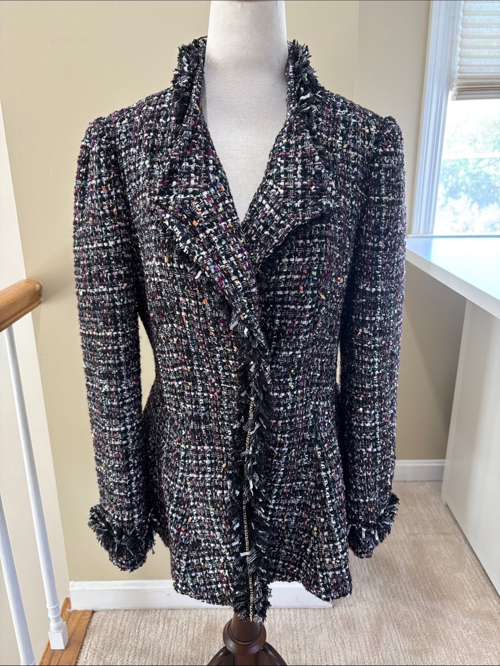 Maginn Women's Black Multi Tweed Peplum Jacket Size 8 EUC